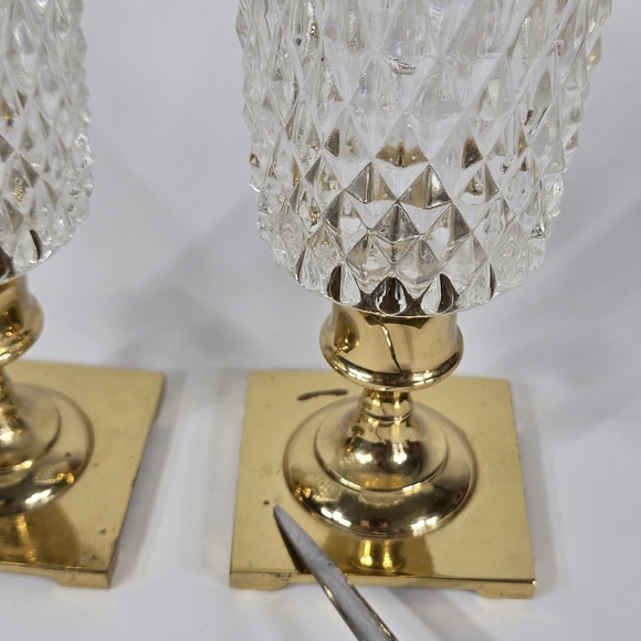 Vintage Quilted Diamond Partylite Votive Candle Holder Glass Sconce PAIR MCM - Picture 8 of 17